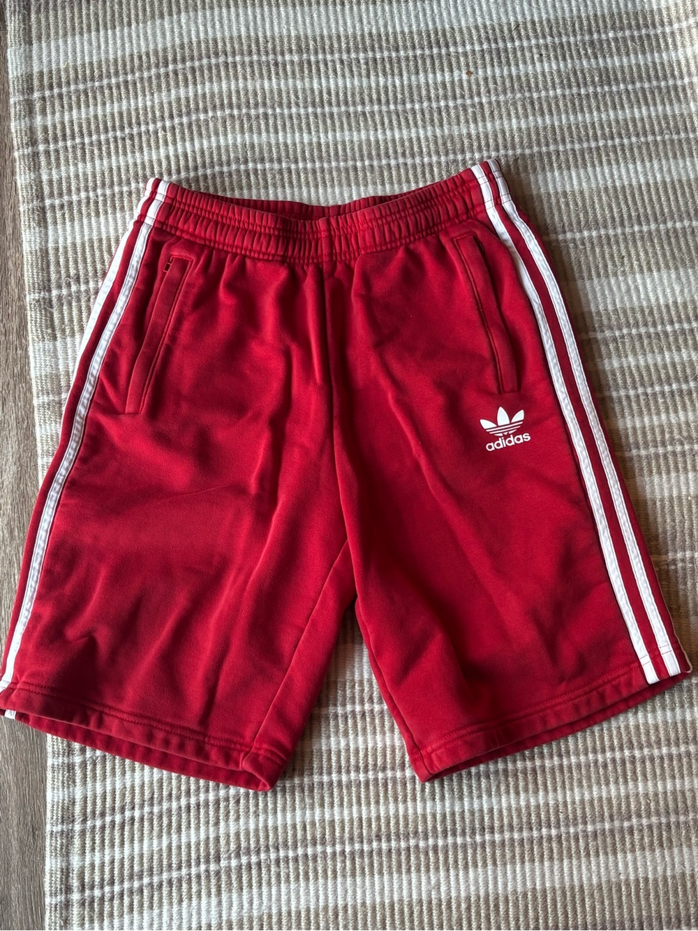 adidas Red Men’s Trefoil 3-Stripe Athletic Shorts